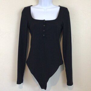American Eagle Black Ribbed Square Neck Long Sleeve Body Suit